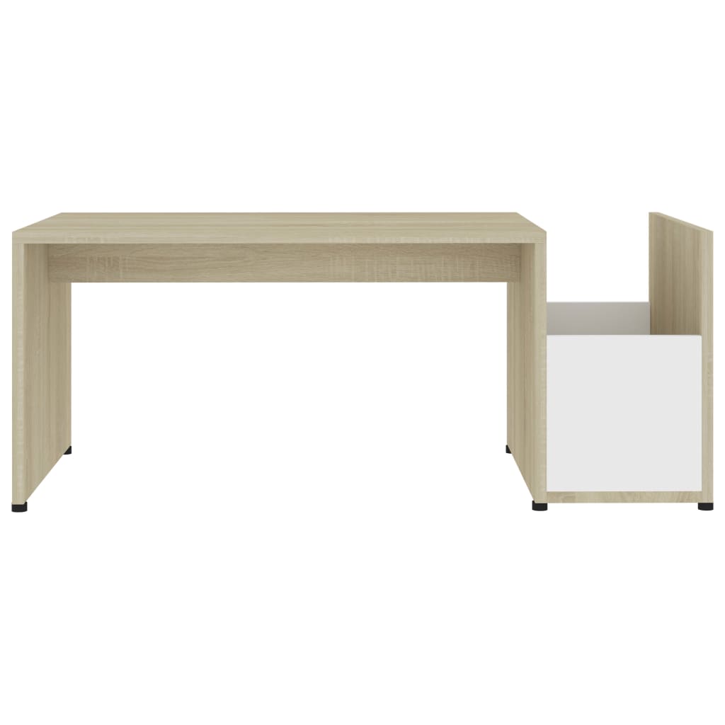 Tavolino Bianco e Rovere Sonoma 90x45x35 cm Legno Multistrato