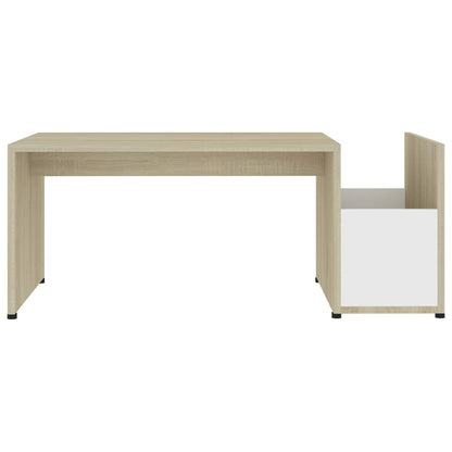 Tavolino Bianco e Rovere Sonoma 90x45x35 cm Legno Multistrato