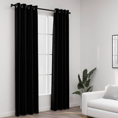 Tende Oscuranti Effetto Lino con Occhielli 2pz 140x245cm Nere