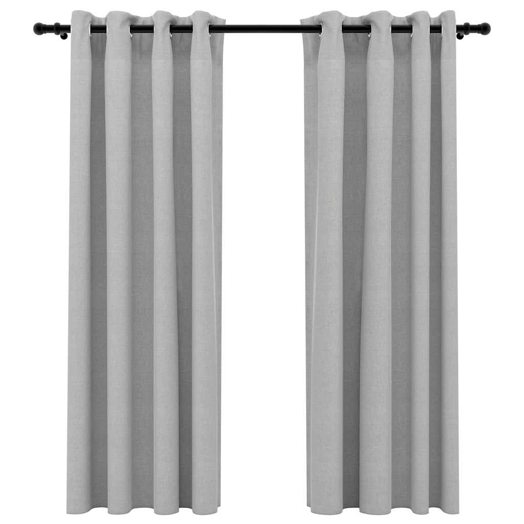 Tende Oscuranti Effetto Lino con Occhielli 2pz 140x175cm Grigio