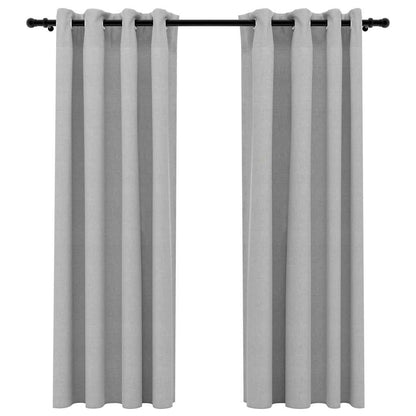 Tende Oscuranti Effetto Lino con Occhielli 2pz 140x175cm Grigio
