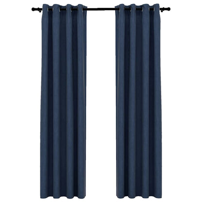 Tende Oscuranti Effetto Lino con Occhielli 2 pz Blu 140x225 cm