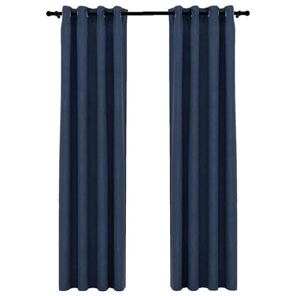 Tende Oscuranti Effetto Lino con Occhielli 2 pz Blu 140x245 cm