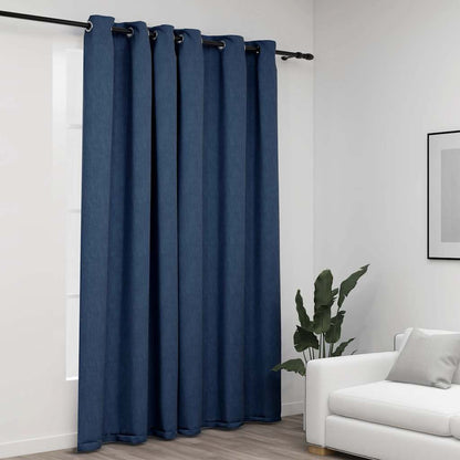 Tenda Oscurante Effetto Lino con Occhielli Blue 290x245cm