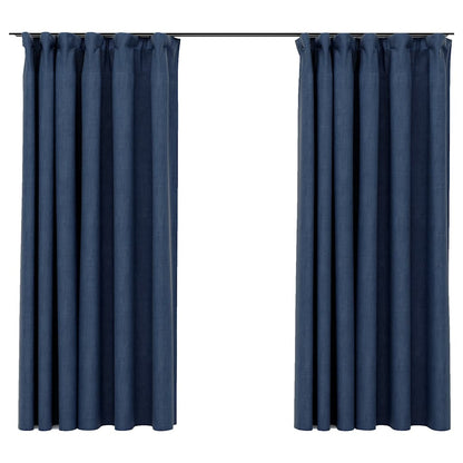 Tende Oscuranti con Ganci Effetto Lino 2 pz Blu 140x175 cm