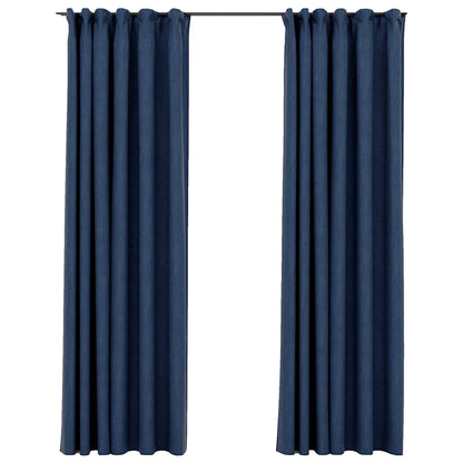 Tende Oscuranti con Ganci Effetto Lino 2 pz Blu 140x225 cm