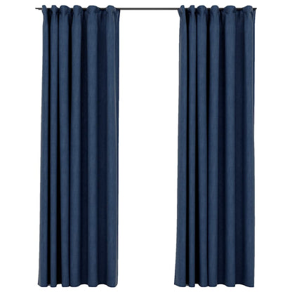 Tende Oscuranti con Ganci Effetto Lino 2 pz Blu 140x245 cm