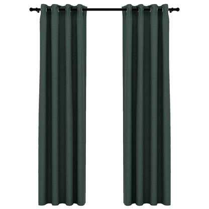Tende Oscuranti Effetto Lino con Occhielli 2 pz Verdi 140x225cm