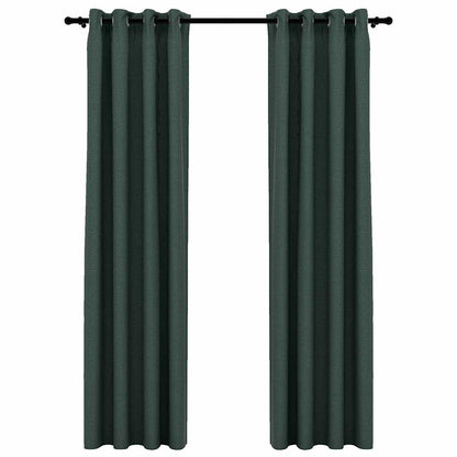 Tende Oscuranti Effetto Lino con Occhielli 2 pz Verdi 140x245cm