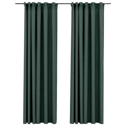Tende Oscuranti con Ganci Effetto Lino 2 pz Verdi 140x225 cm