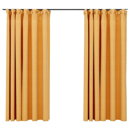 Tende Oscuranti con Ganci Effetto Lino 2 pz Gialle 140x175 cm