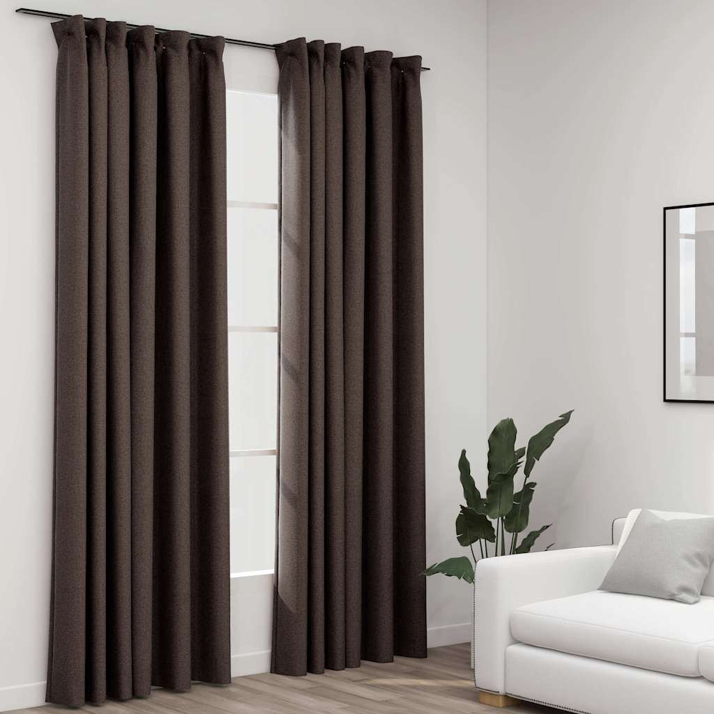 Tende Oscuranti con Ganci Effetto Lino 2 pz Talpa 140x245 cm