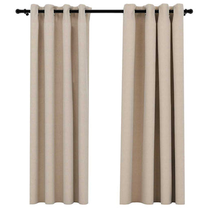 Tende Oscuranti Effetto Lino con Occhielli 2 pz Beige 140x175cm