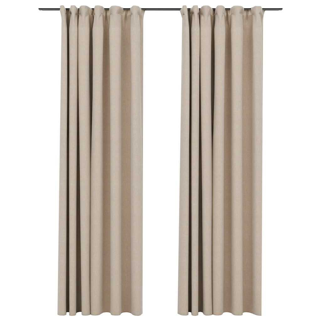 Tende Oscuranti con Ganci Effetto Lino 2 pz Beige 140x225 cm