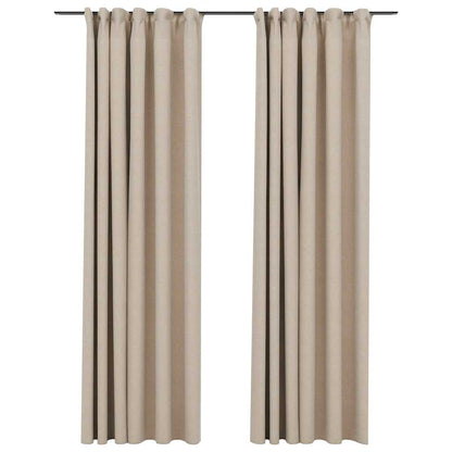 Tende Oscuranti con Ganci Effetto Lino 2 pz Beige 140x225 cm