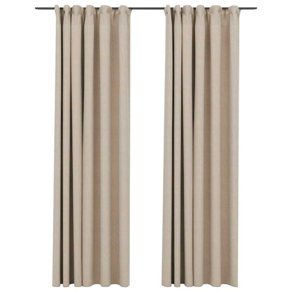 Tende Oscuranti con Ganci Effetto Lino 2 pz Beige 140x245 cm