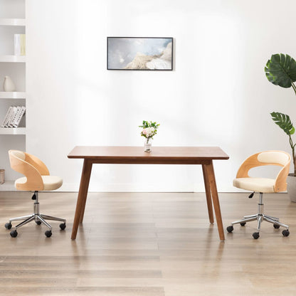 Sedia da Ufficio Girevole Crema in Legno Piegato e Similpelle