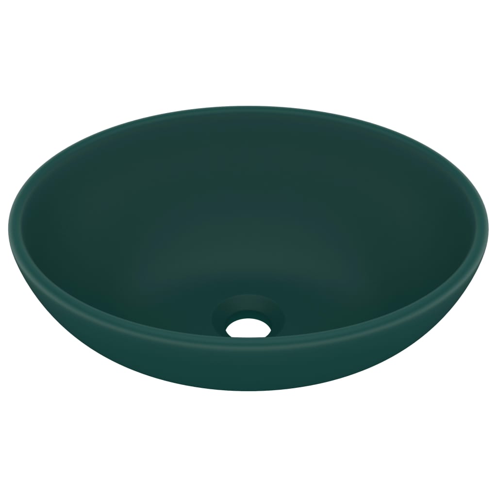 Lavandino Lusso Ovale Verde Scuro Opaco 40x33 cm in Ceramica