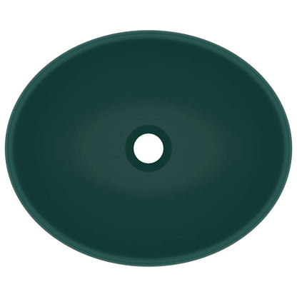 Lavandino Lusso Ovale Verde Scuro Opaco 40x33 cm in Ceramica