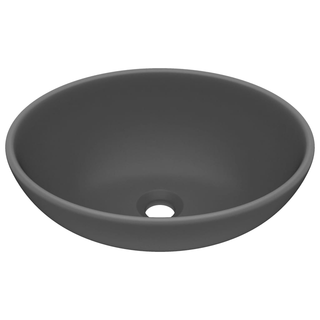 Lavandino Lusso Ovale Grigio Scuro Opaco 40x33 cm in Ceramica