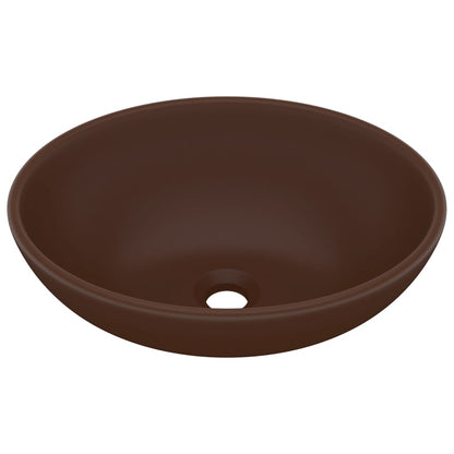 Lavandino Lusso Ovale Marrone Scuro Opaco 40x33 cm in Ceramica