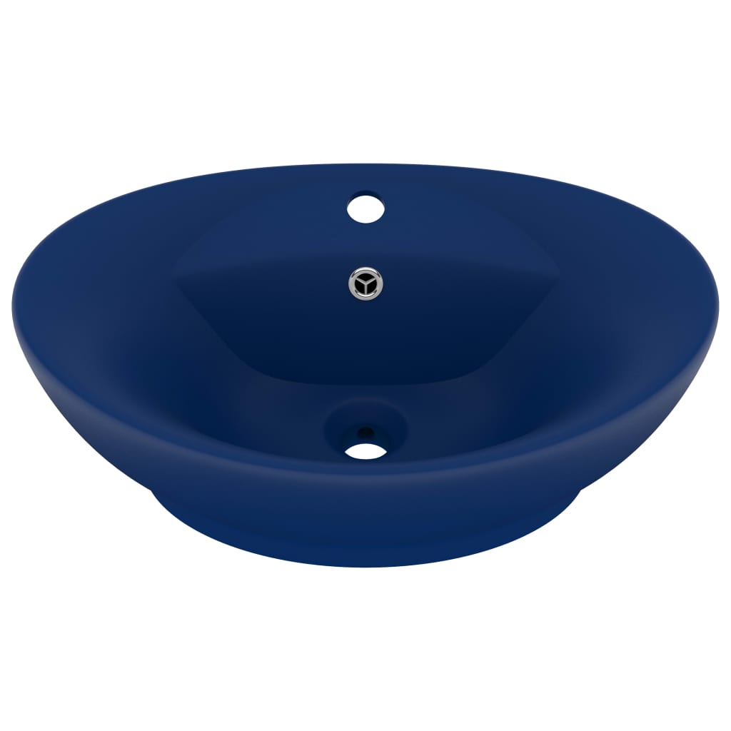Lavabo con Troppopieno Ovale Blu Scuro Opaco 58,5x39cm Ceramica