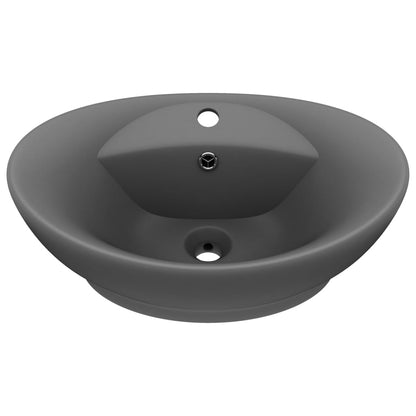 Lavabo Troppopieno Ovale Grigio Scuro Opaco 58,5x39cm Ceramica