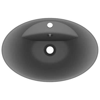 Lavabo Troppopieno Ovale Grigio Scuro Opaco 58,5x39cm Ceramica
