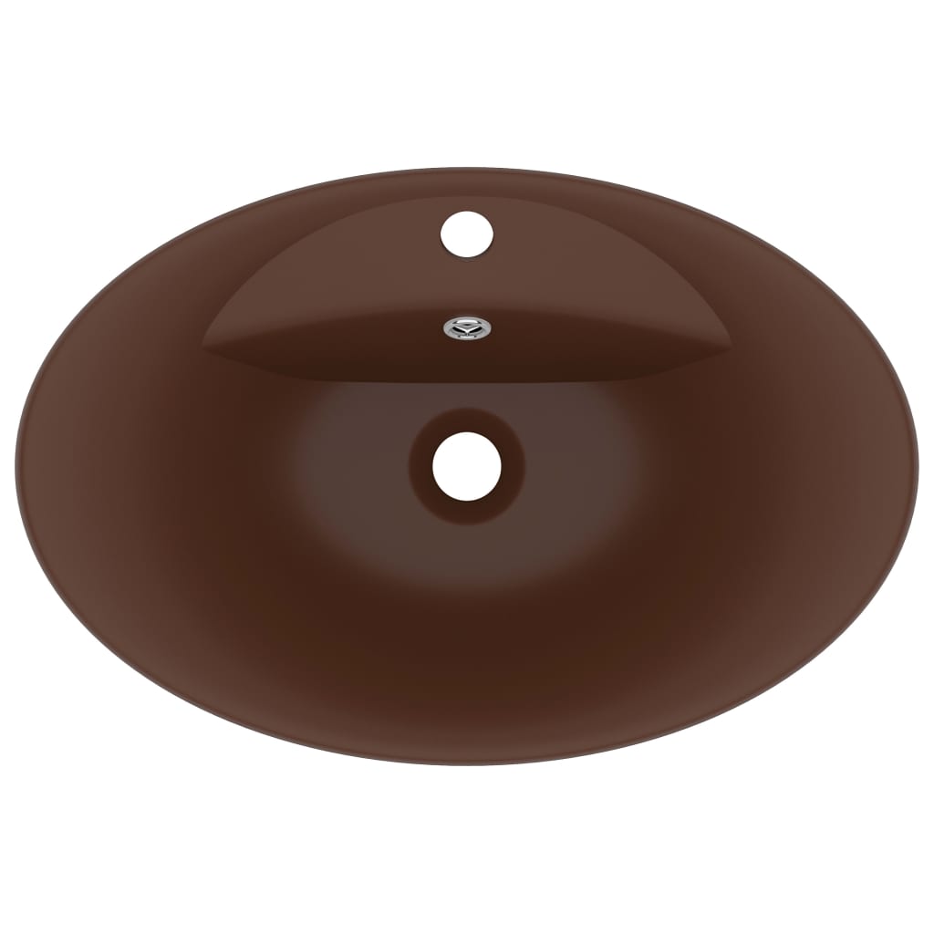 Lavabo con Troppopieno Ovale Marrone Opaco 58,5x39cm Ceramica