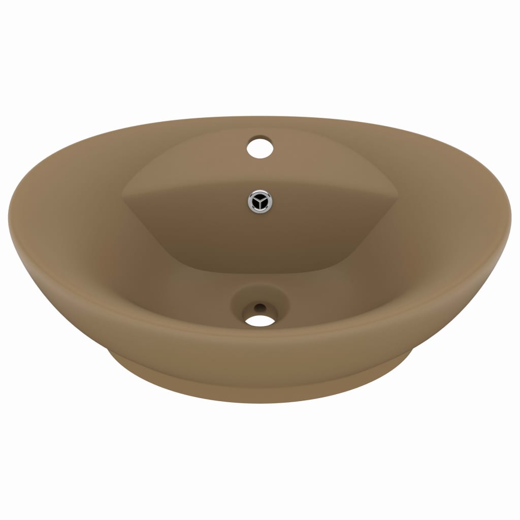 Lavandino con Troppopieno Ovale Crema Opaco 58,5x39cm Ceramica