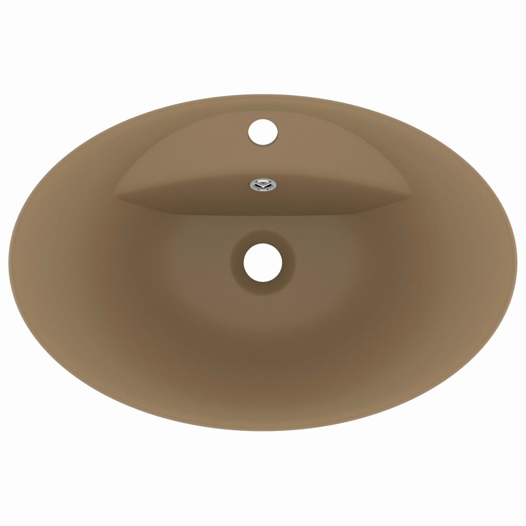 Lavandino con Troppopieno Ovale Crema Opaco 58,5x39cm Ceramica