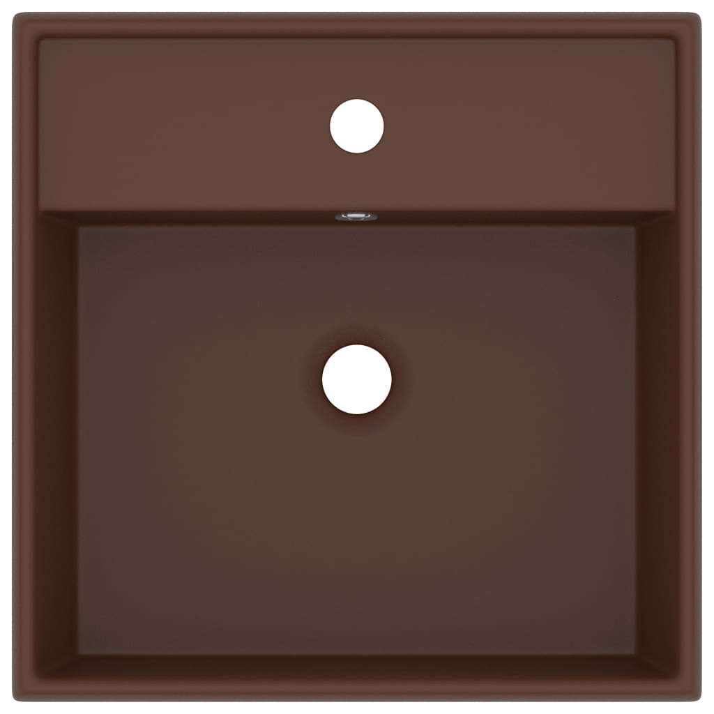 Lavabo Troppopieno Cubico Marrone Scuro Opaco 41x41cm Ceramica