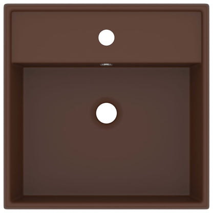 Lavabo Troppopieno Cubico Marrone Scuro Opaco 41x41cm Ceramica
