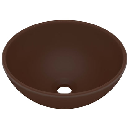 Lavandino Lusso Rotondo Marrone Scuro Opaco 32,5x14 cm Ceramica