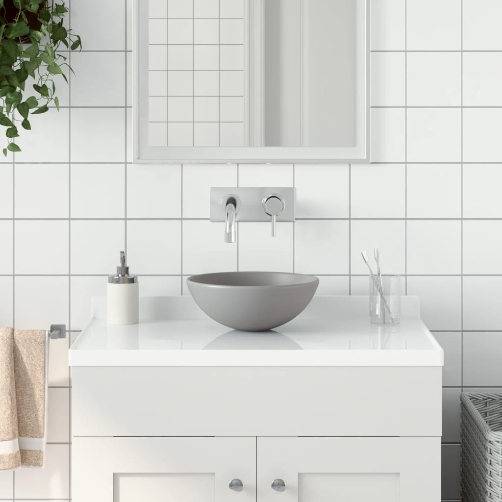 Lavandino da Bagno in Ceramica Grigio Chiaro Rotondo