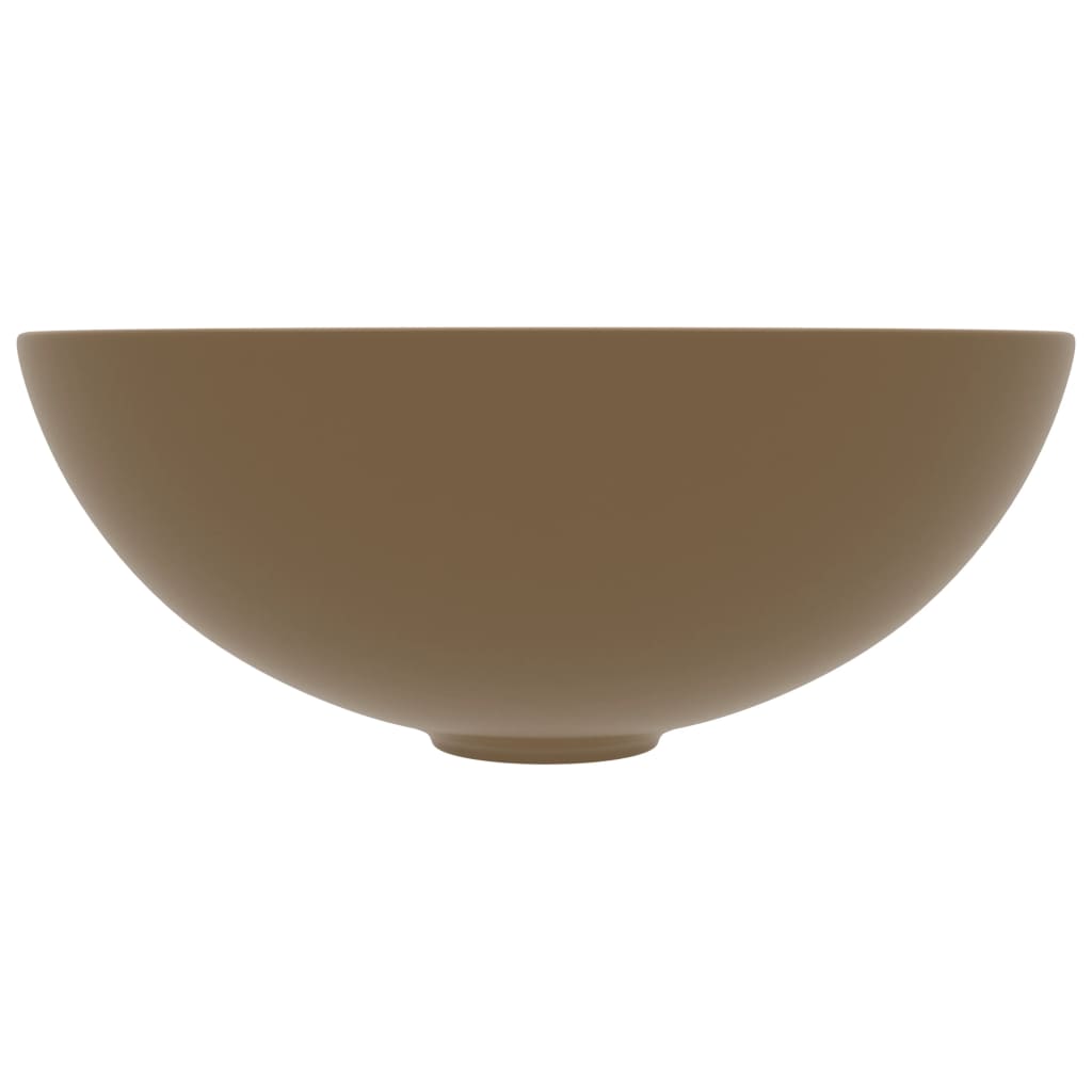 Lavandino da Bagno in Ceramica Crema Opaco Rotondo