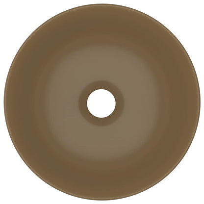 Lavandino da Bagno in Ceramica Crema Opaco Rotondo