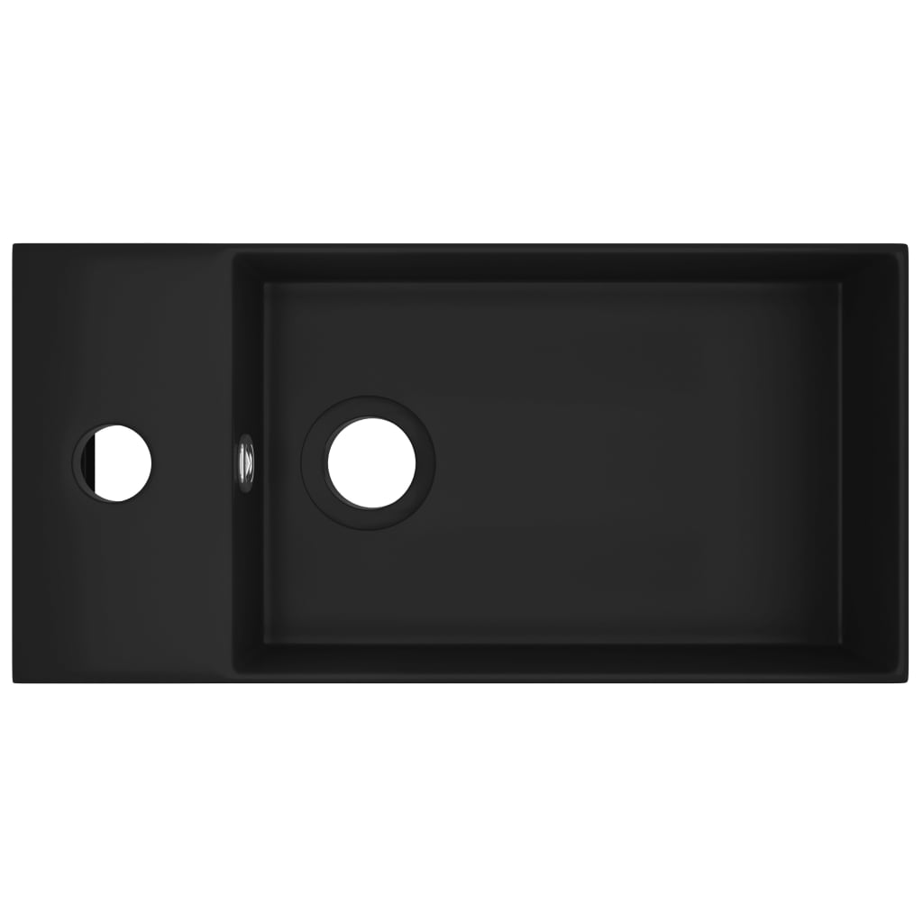 Lavandino con Troppopieno in Ceramica Nero Opaco