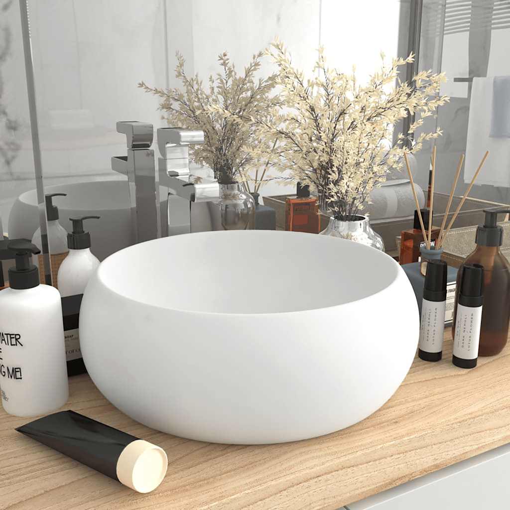 Lavandino Lusso Rotondo Bianco Opaco 40x15 cm in Ceramica