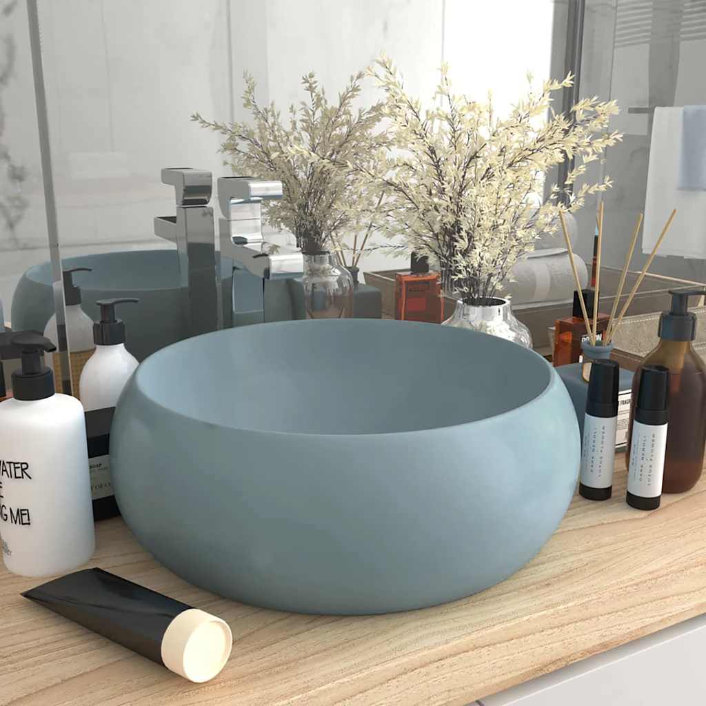 Lavandino Lusso Rotondo Azzurro Opaco 40x15 cm in Ceramica