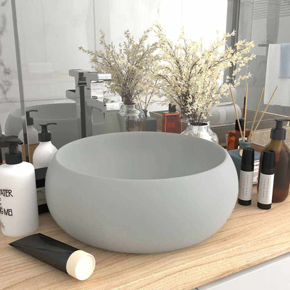 Lavandino Lusso Rotondo Grigio Chiaro Opaco 40x15cm in Ceramica