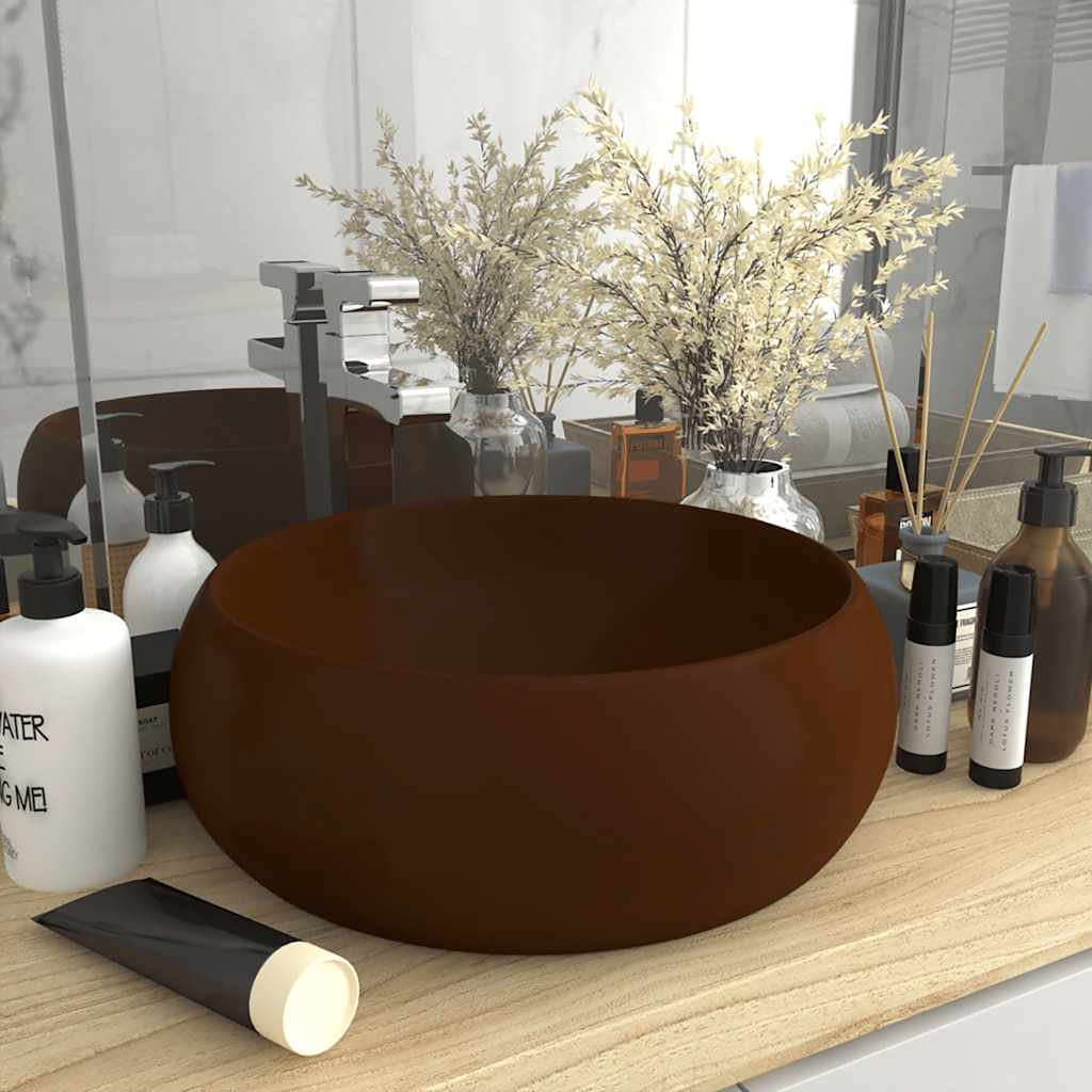 Lavandino Lusso Rotondo Marrone Scuro Opaco 40x15cm in Ceramica