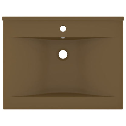 Lavandino con Foro Rubinetto Crema Opaco 60x46 cm in Ceramica