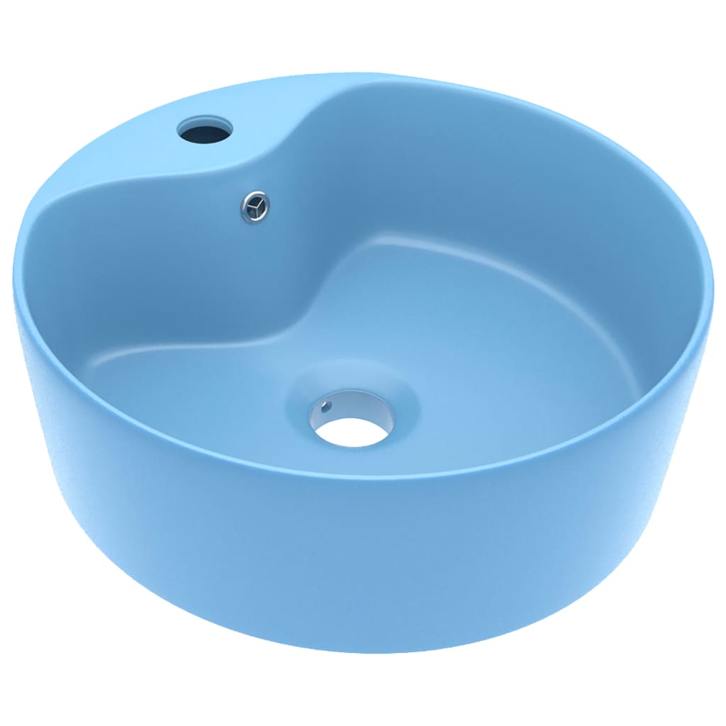 Lavandino con Troppopieno Azzurro Opaco 36x13 cm in Ceramica