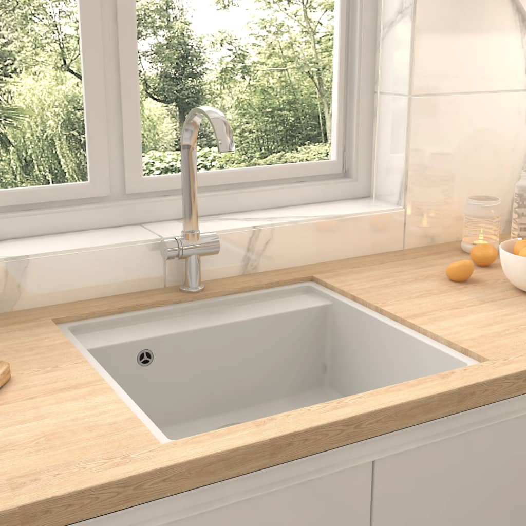 Lavello da Cucina con Foro Troppopieno Bianco in Granito