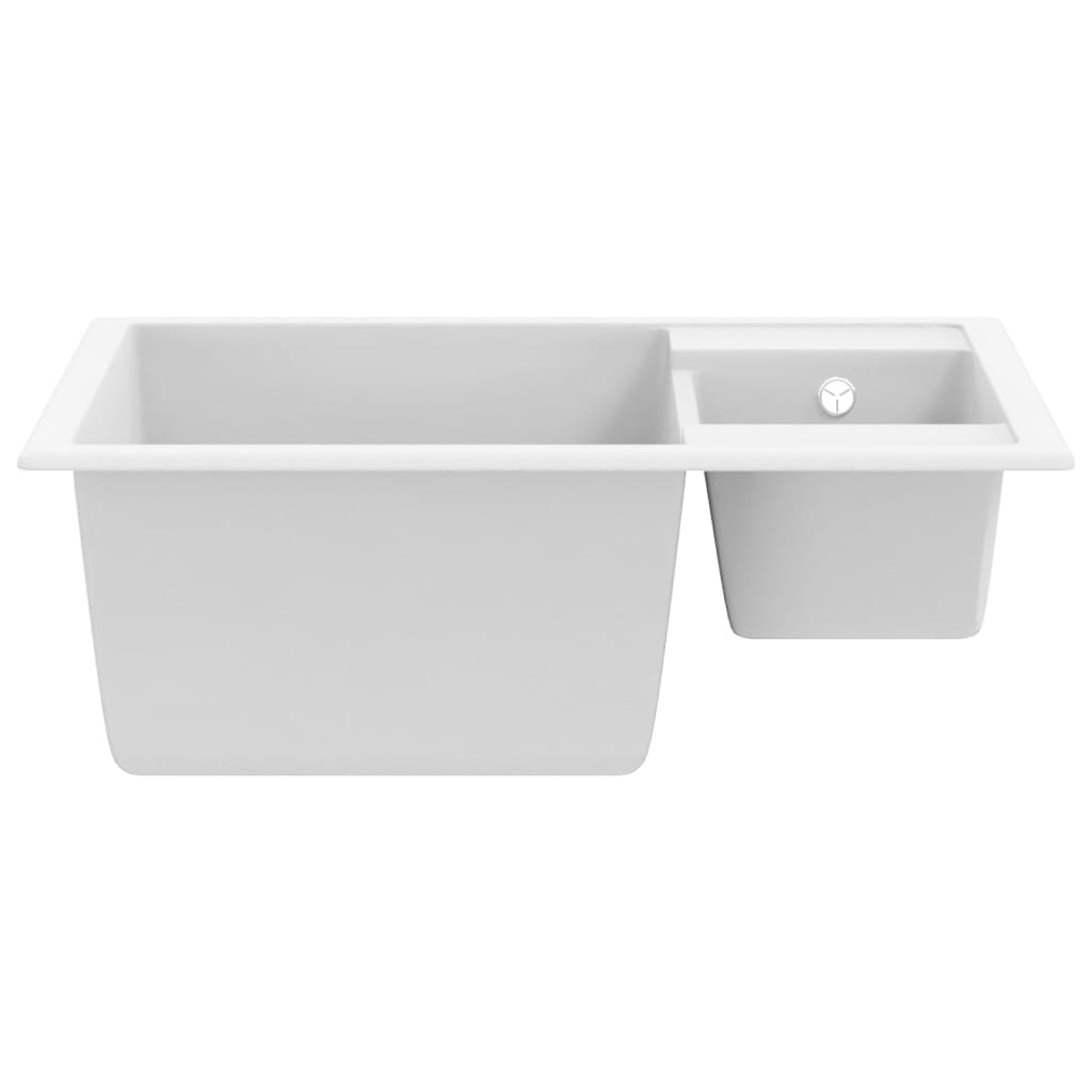 Lavello da Cucina Doppio con Foro Troppopieno Bianco in Granito