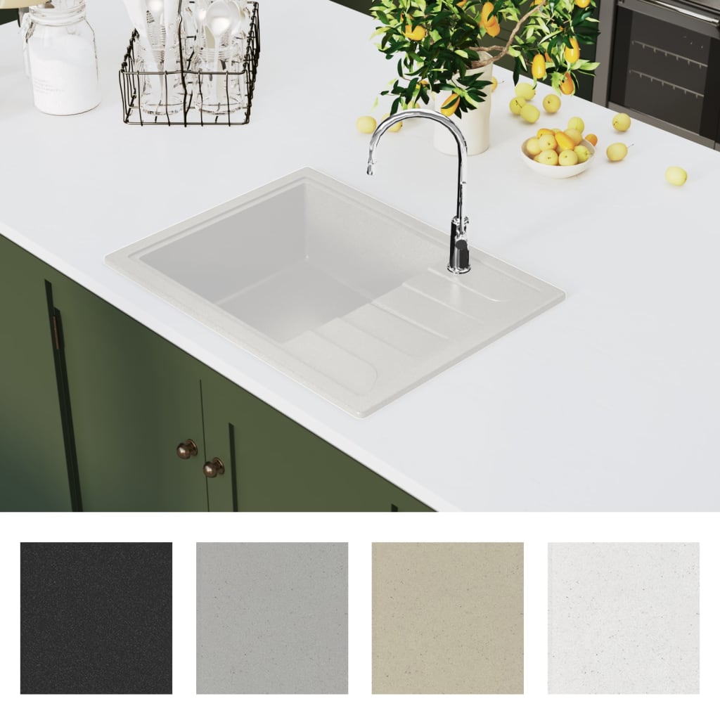 Lavello da Cucina con Foro Troppopieno Ovale Bianco in Granito