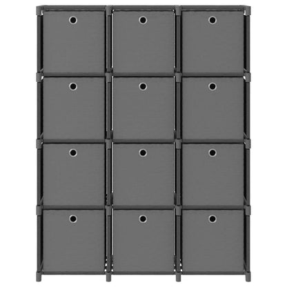 Mensola con 12 Scatole a Cubo Grigia 103x30x141 cm in Tessuto