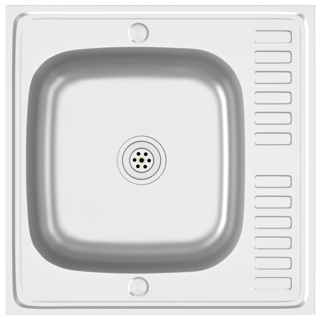 Lavello da Cucina con Scarico Argento 600x600x155 mm Acciaio