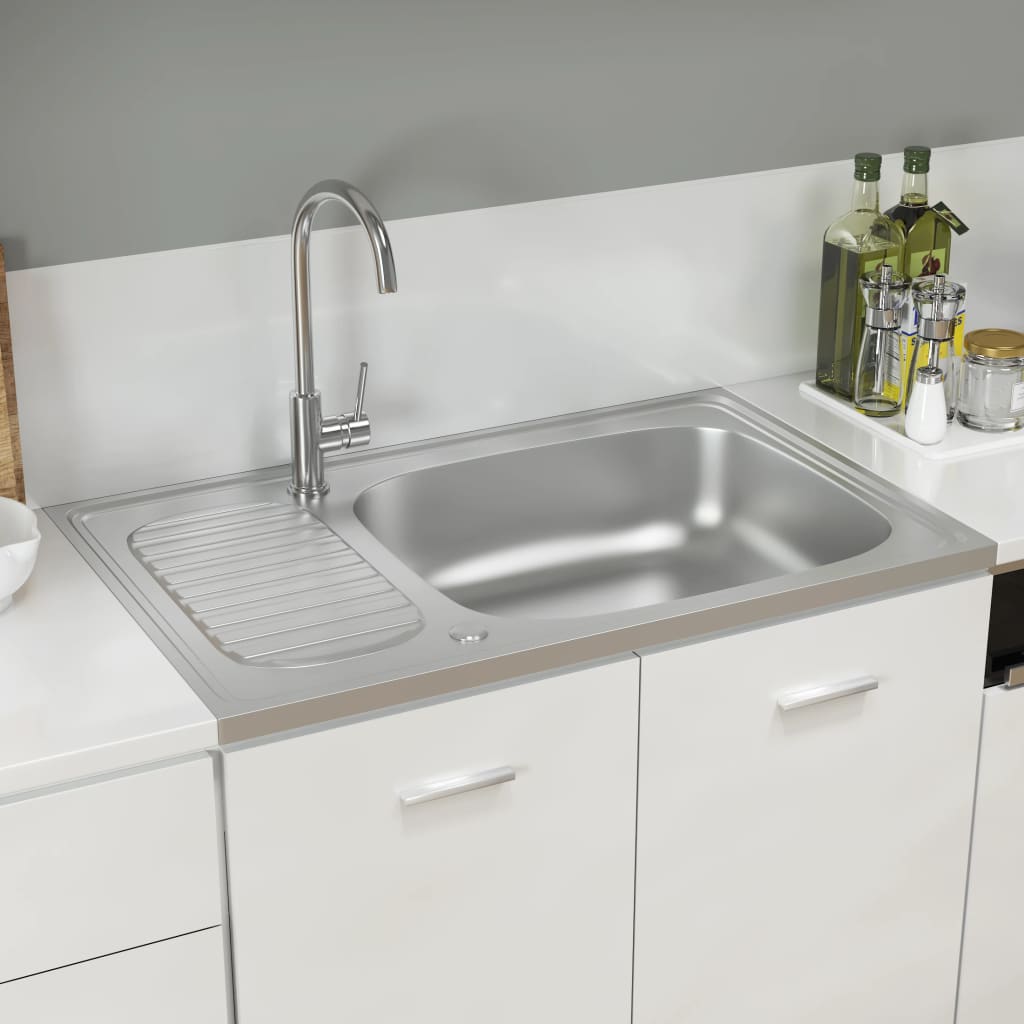 Lavello da Cucina con Scarico Argento 800x500x155 in Acciaio